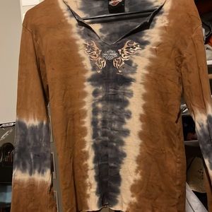 Vintage Harley Davidson long sleeve tie dye flared sleeve top